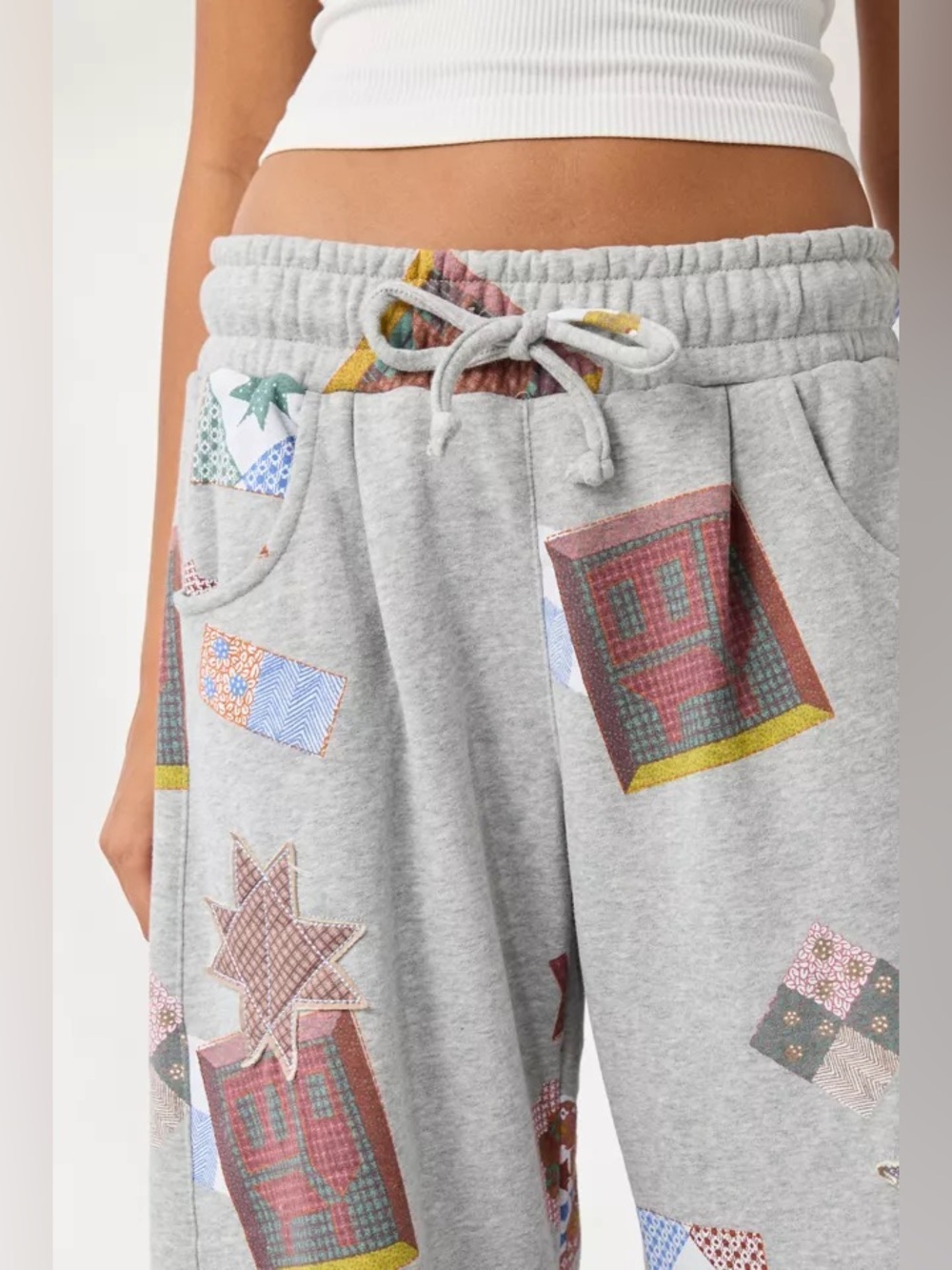 Out From Under Essential Patchwork Graphic Barrel Leg Sweatpant | Size Large - Picture 4 of 11